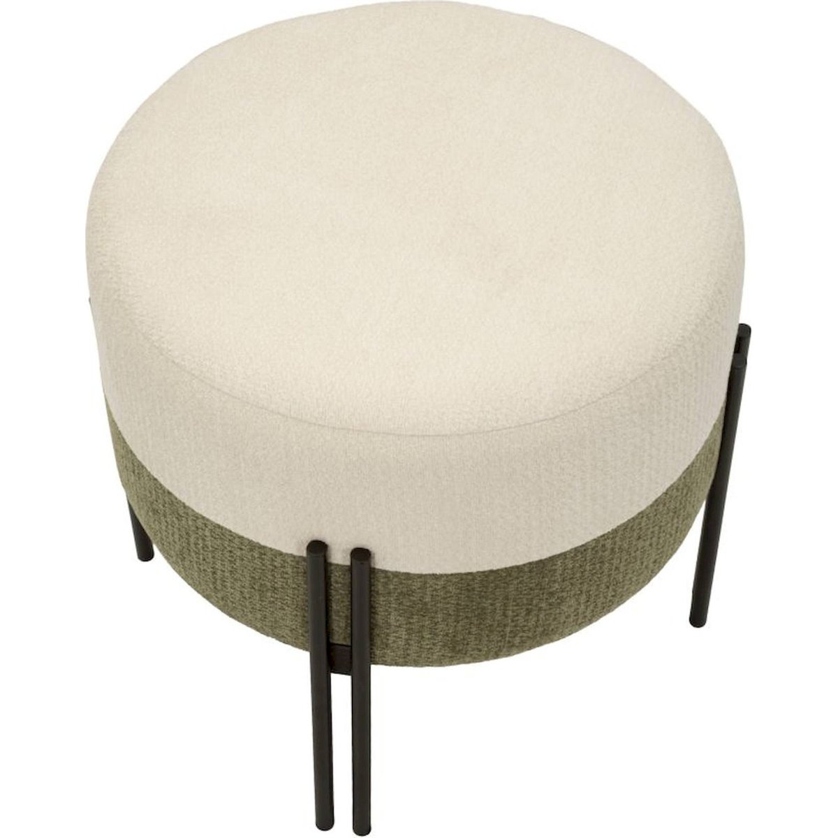 Pouf rond assise moelleuse piètement métal MODERN noir gris et crème, RECOLLECTION