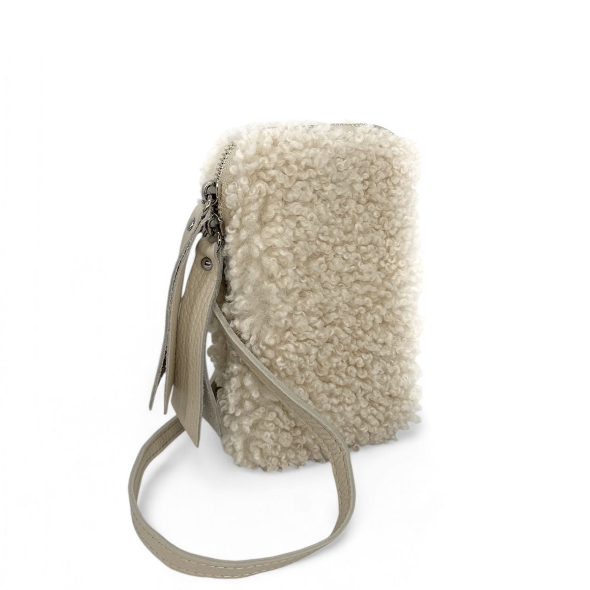 Sac pochette téléphone en peluche TEDDY beige, OH MY BAG