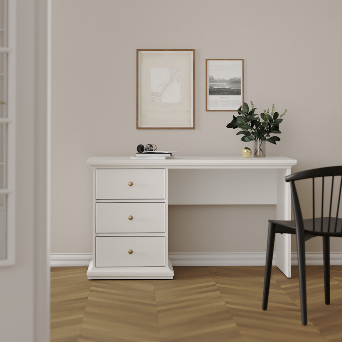 Bureau 3 tiroirs blanc - SOFIA blanc, CALICOSY