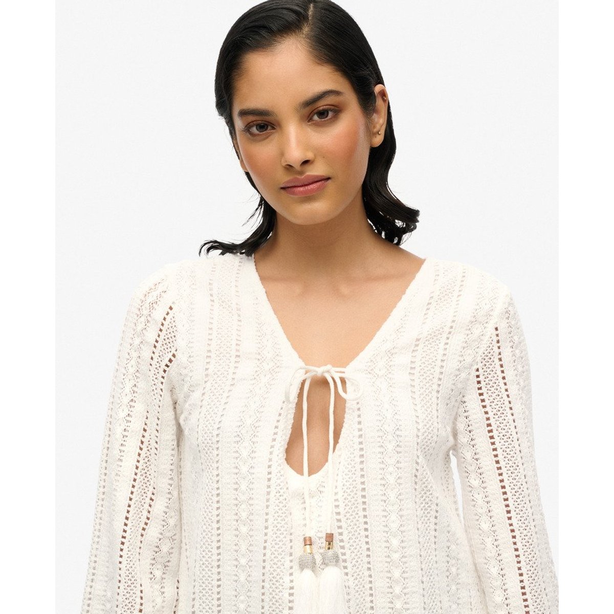 Robe courte en dentelle Ibiza blanc cassé, SUPERDRY