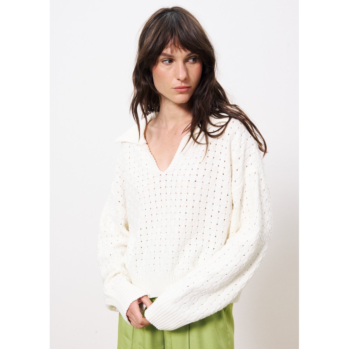 Pull en coton PAULIA beige crème, FRNCH