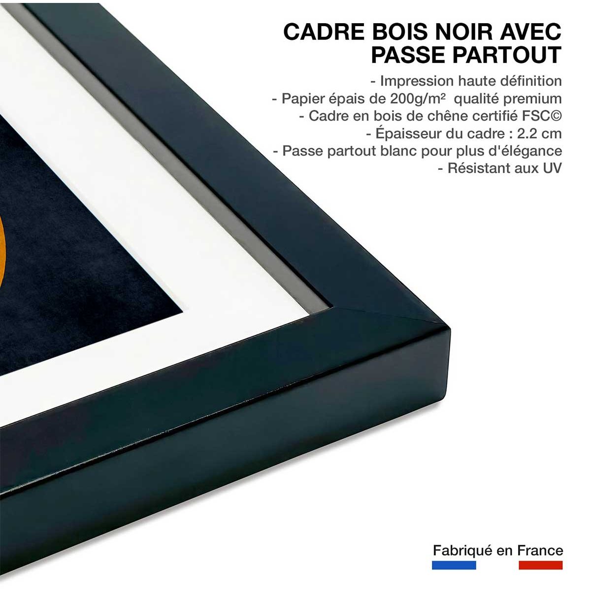 Affiche dessin ""mélodie de la vie"" affiche + cadre en bois - noir, HEXOA
