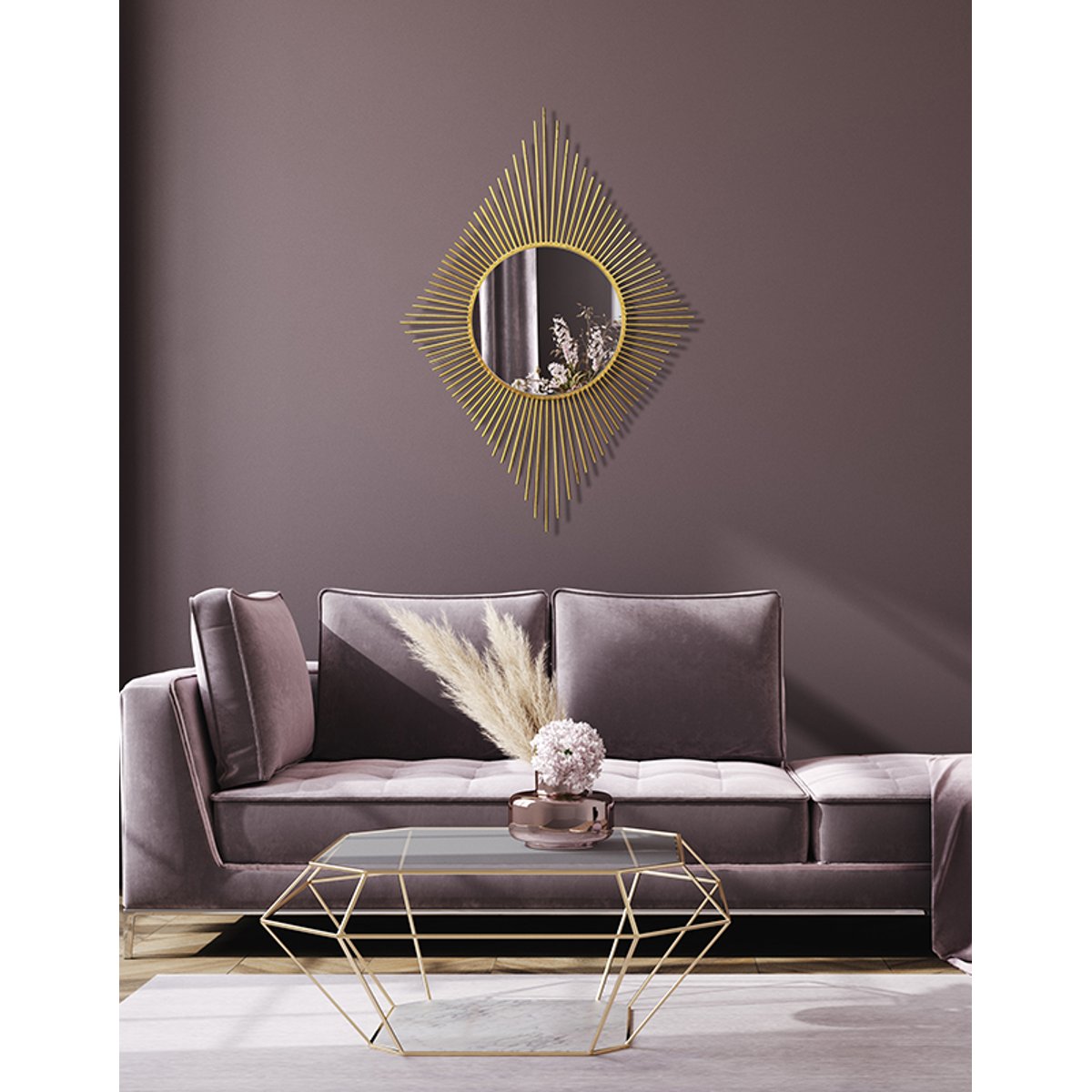 Miroir soleil losange métal 82,5x65,5cm or, EMDE