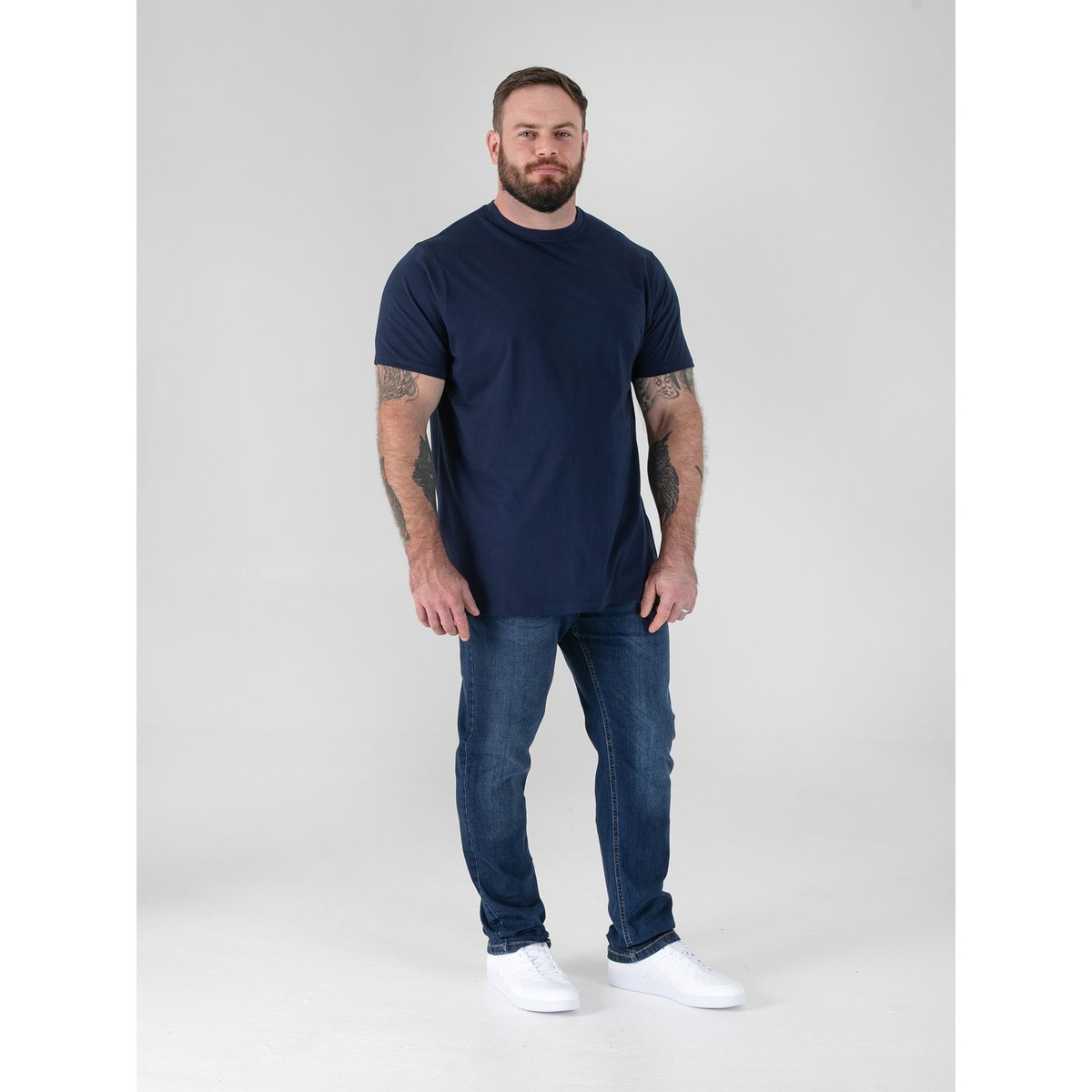 T-shirt uni col ras-du-cou grande taille FLYERS bleu marine, DUKE