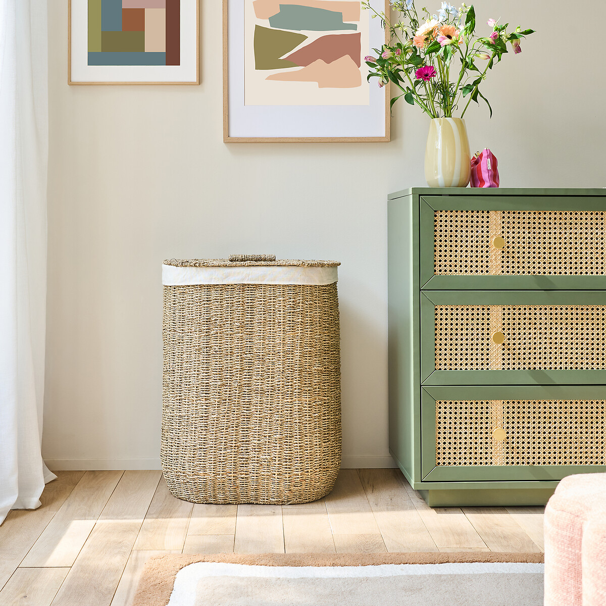 Panier à linge ovale, en jonc de mer tressé, AZURO naturel, LA REDOUTE INTERIEURS