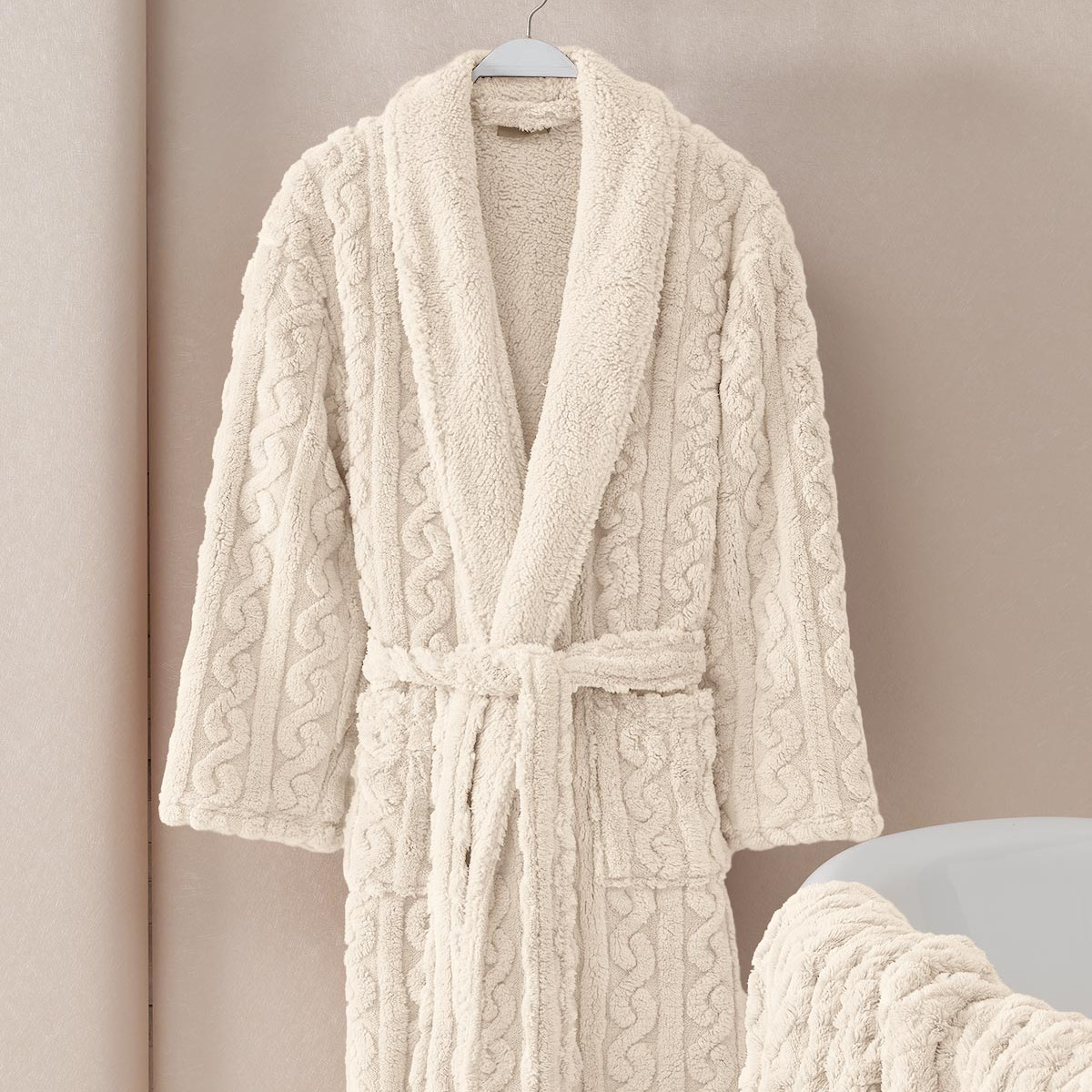 Peignoir polaire mixte doux et chaux WARM WOOL ecru, SENSEI MAISON