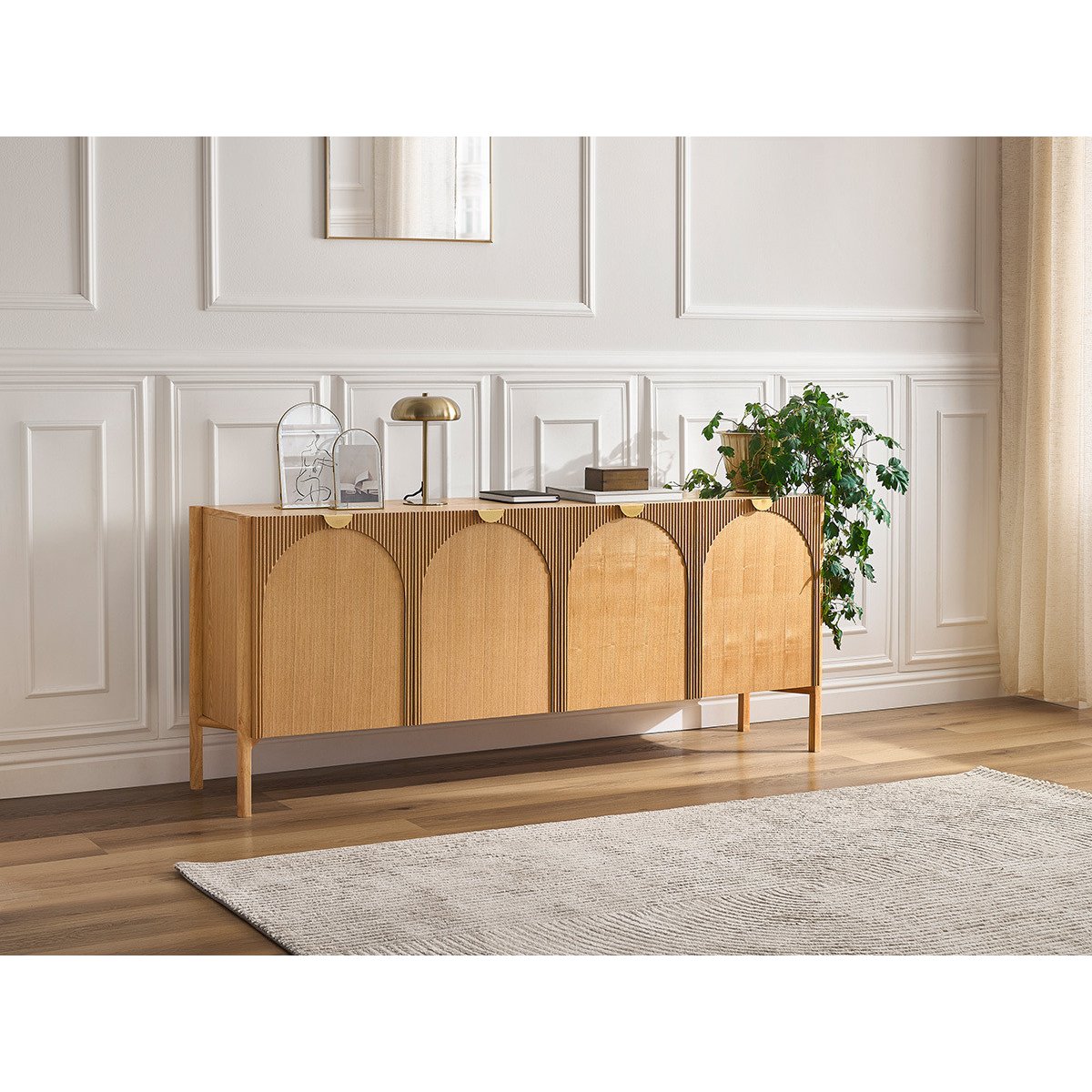 Buffet bas en placage 4 portes 178 cm, LOLA marron clair, BOBOCHIC