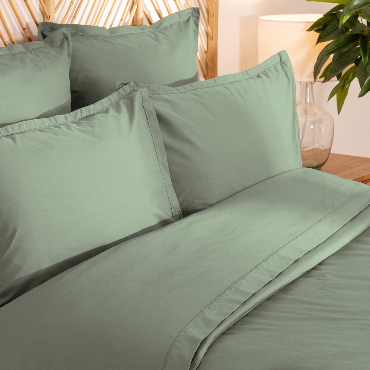 Taie d'oreiller en percale de coton uni Harmonie gris, EDEN