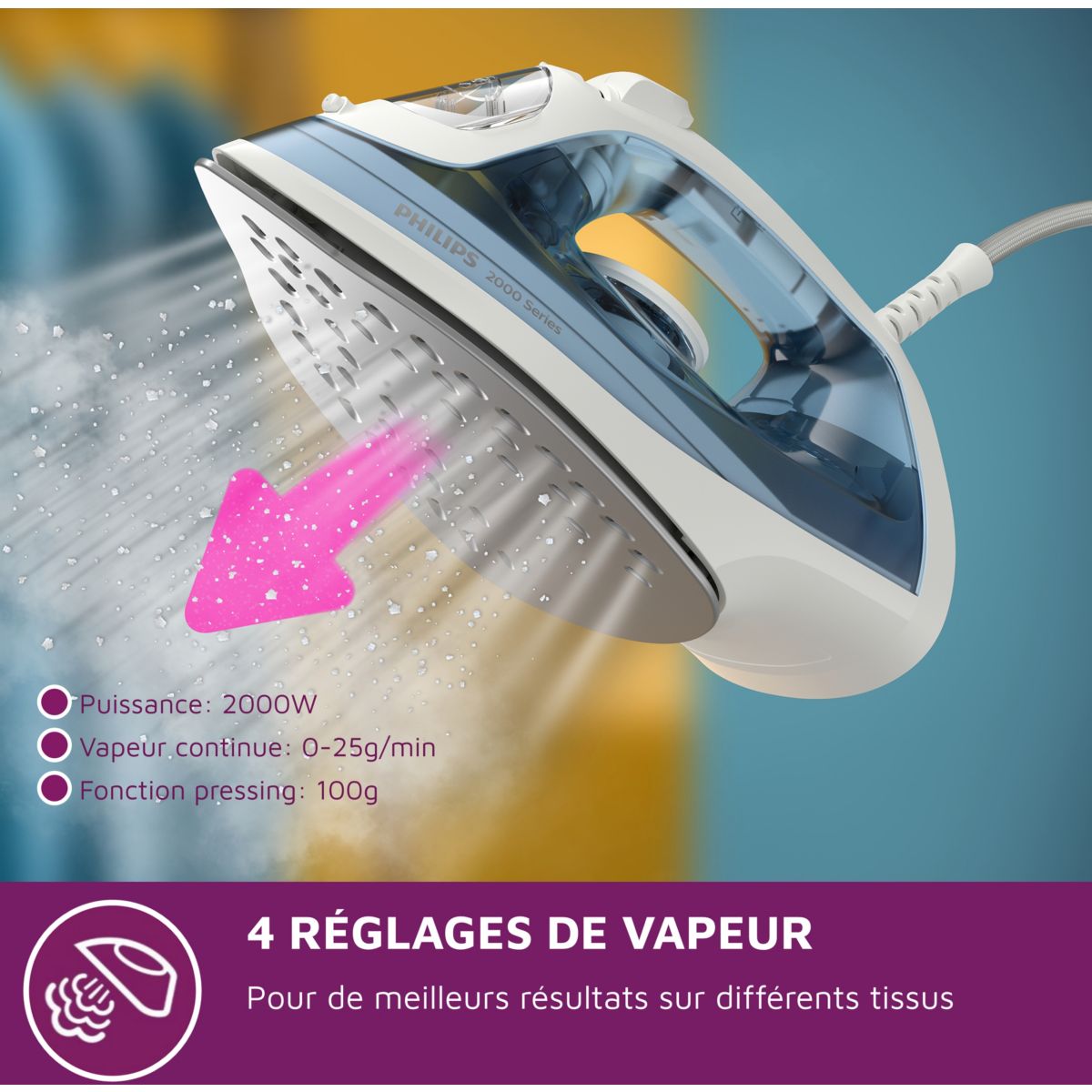Fer à repasser DST2010/20 fer à vapeur EasySpeed Bleu clair, 2000W couleur unique, PHILIPS