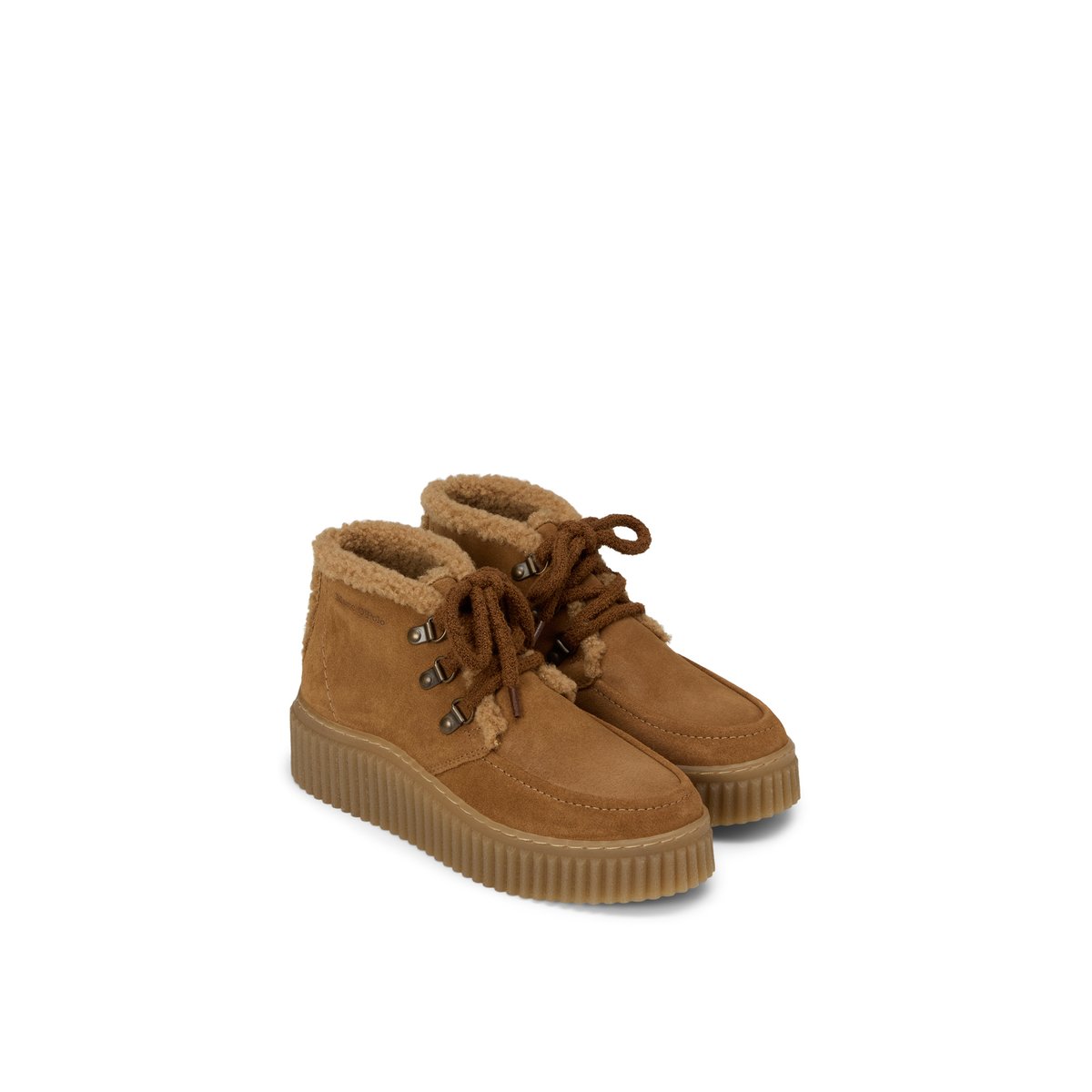 Chaussures à lacets montant jusqu'à la cheville, modèle Bianca en cuir velours souple cognac, MARC O'POLO