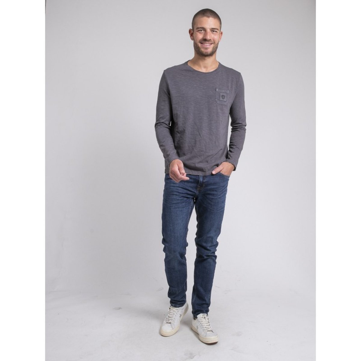 T-shirt Manches Longues Col Rond Pur Coton Javeloti gris, RITCHIE
