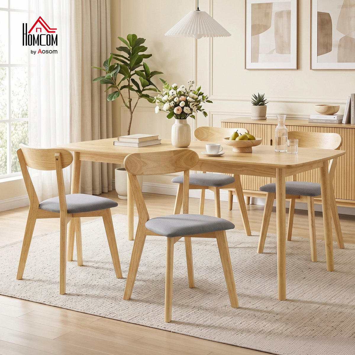 Chaise de salle à manger Tissu effet lin (100 gris et bois naturel, HOMCOM