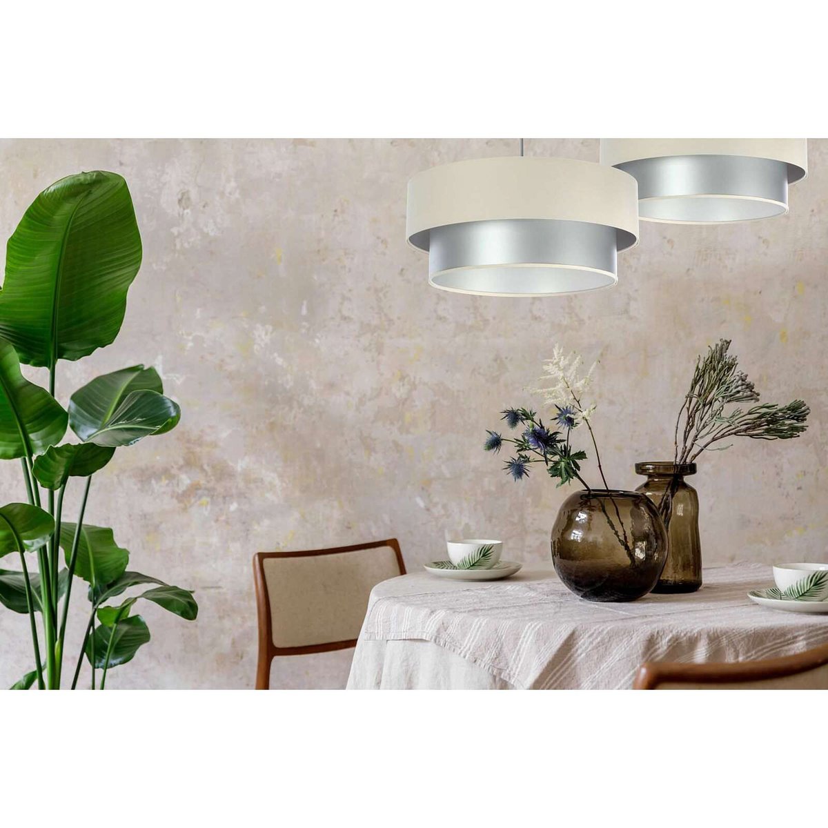 Suspension en tissu, DUO ÉLÉGANT crême et argent satiné et brillant, BPS KONCEPT