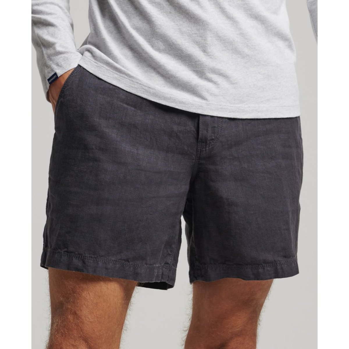 Short en lin surteint graphite bleu, SUPERDRY