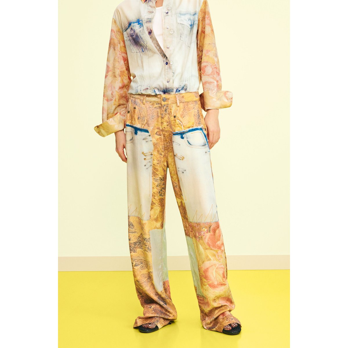 Pantalon jogger bimatière jaune, DESIGUAL