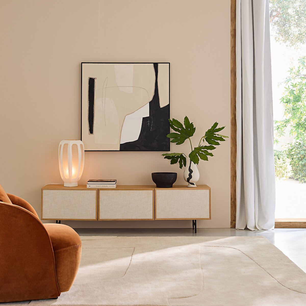Meuble TV enfilade plaqué chêne et tissu Pletenice chêne naturel, AM.PM