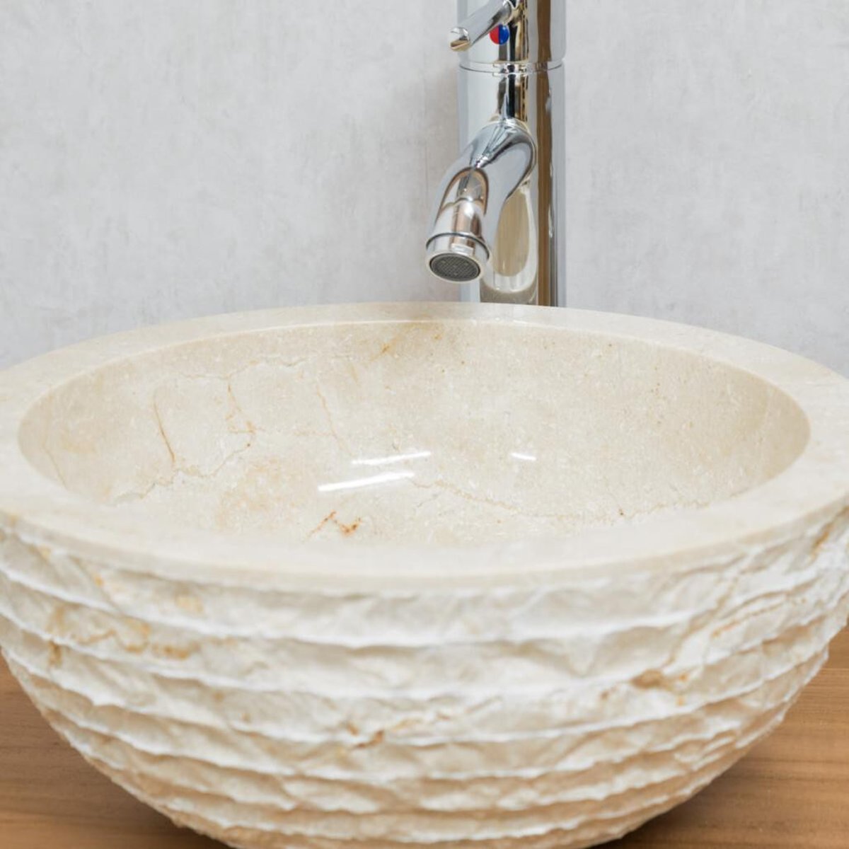 Vasque en pierre ronde à poser 35cm VÉSUVE crème, WANDA COLLECTION
