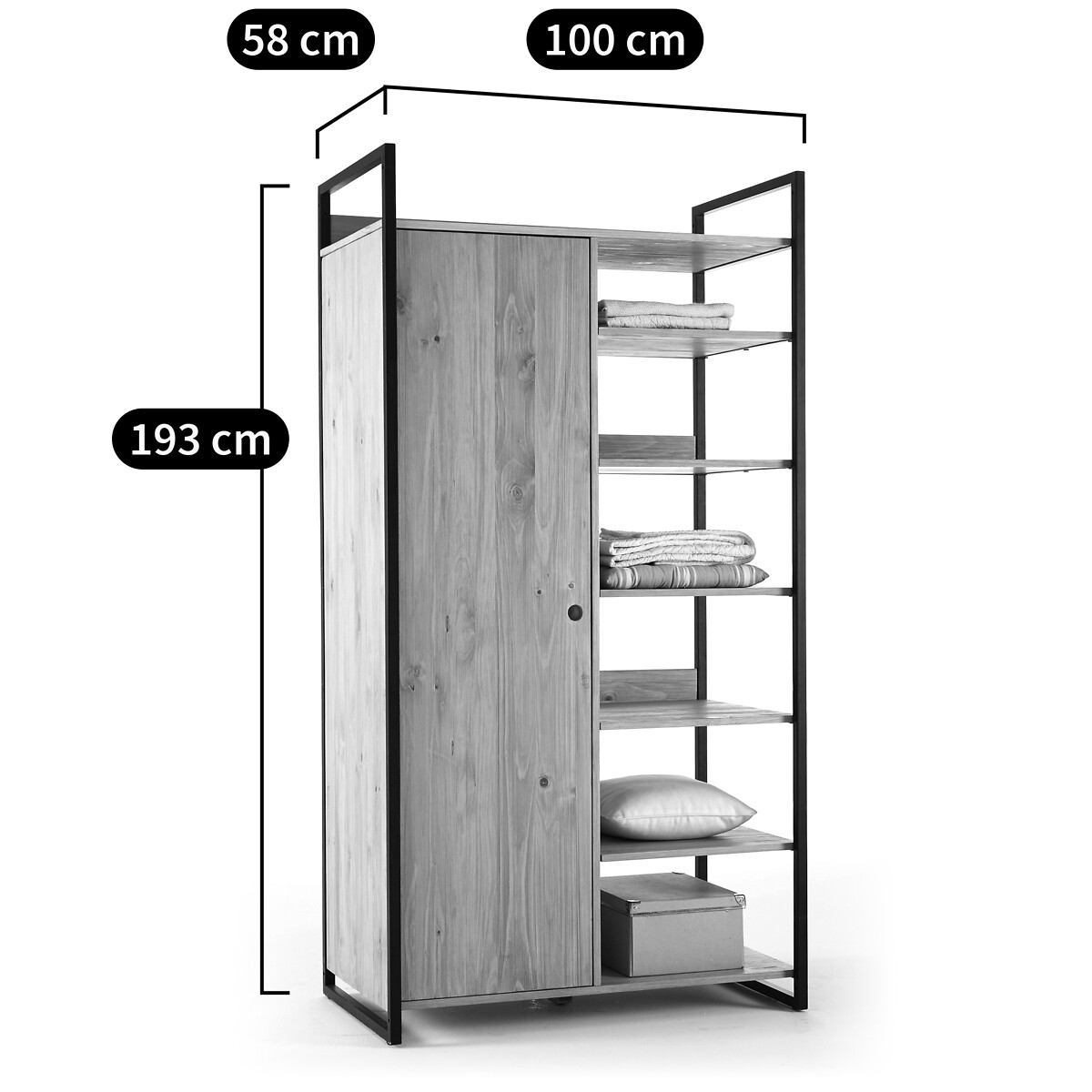 Module armoire 1 porte penderie 6 étagères HIBA bois/métal, LA REDOUTE INTERIEURS