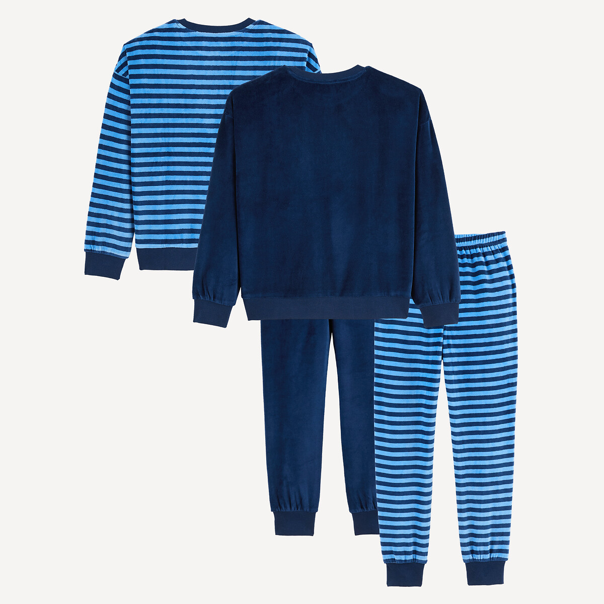 Lot de 2 pyjamas en velours, motifs baleine et rayures bleu/marine, LA REDOUTE COLLECTIONS
