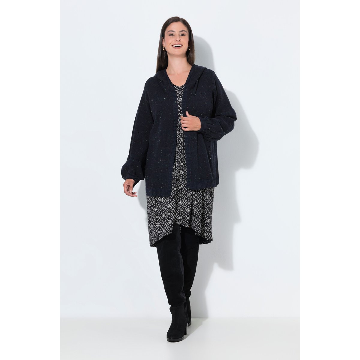 Cardigan chiné, capuche marine, ULLA POPKEN