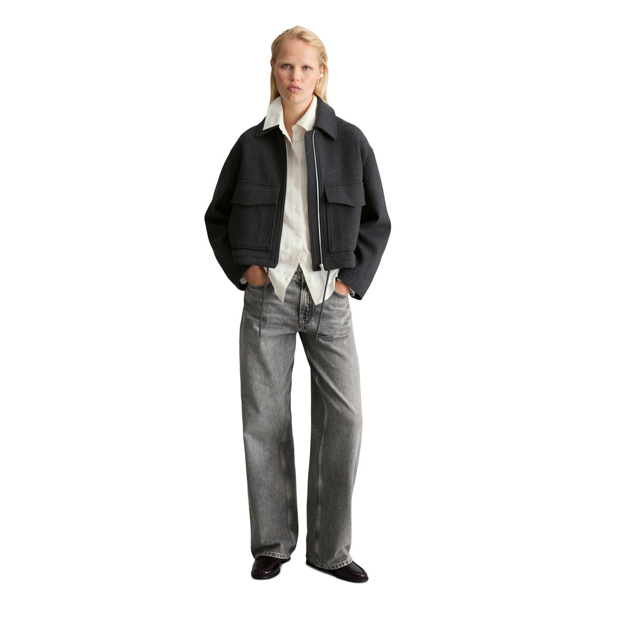 Veste en sergé, coupe classique en mélange de laine gris foncé, MARC O’POLO DENIM