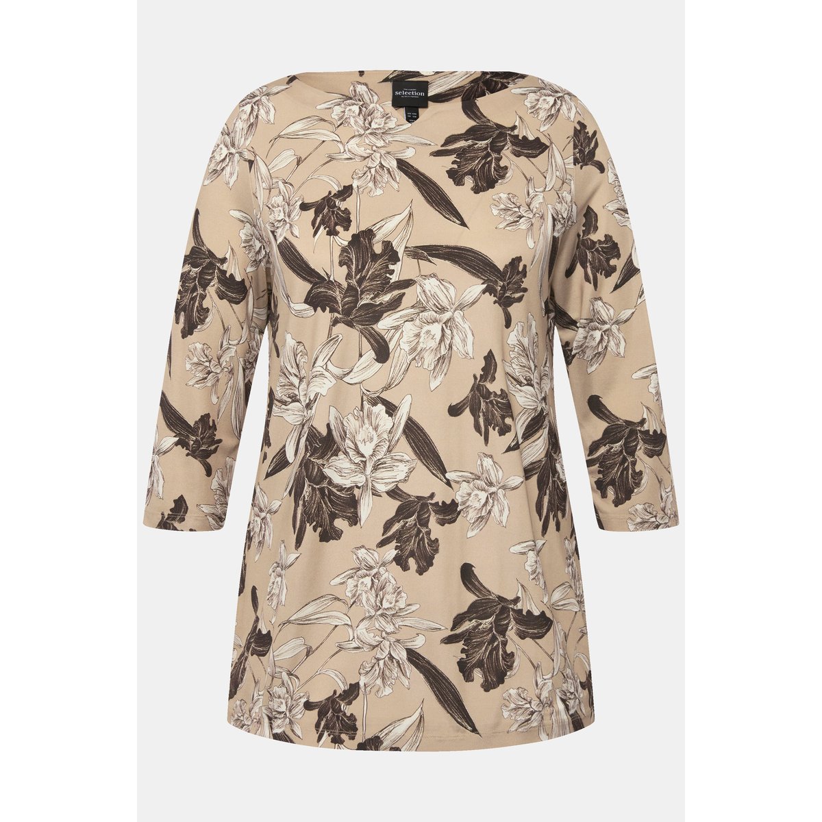 T-shirt slinky au tombé fluide. Encolure beige, ULLA POPKEN
