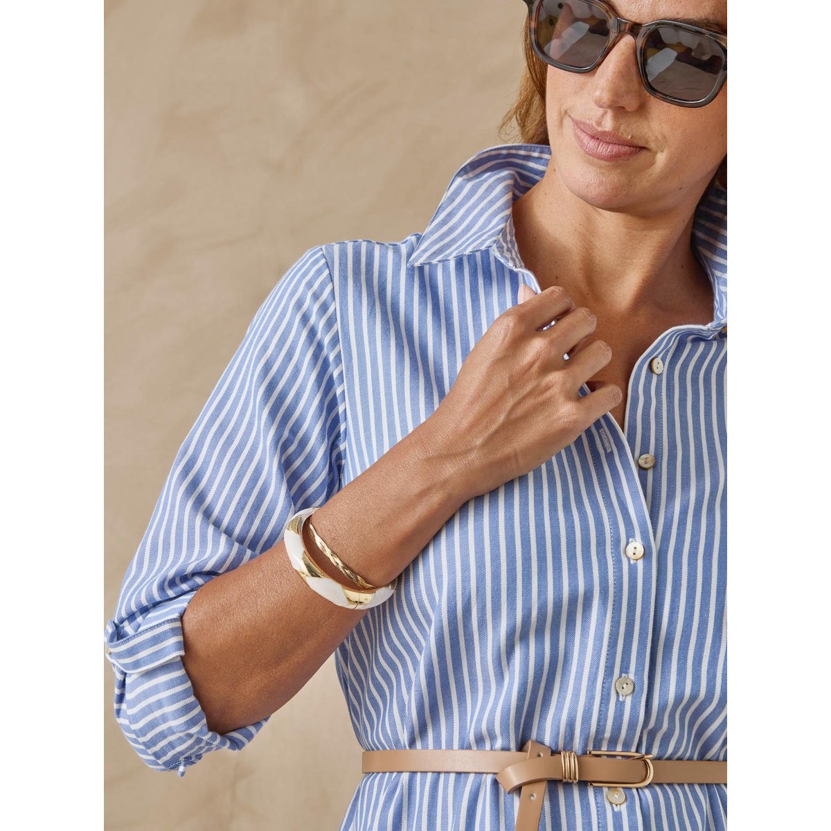 Robe chemisier boutonnée rayé bleu, DAXON