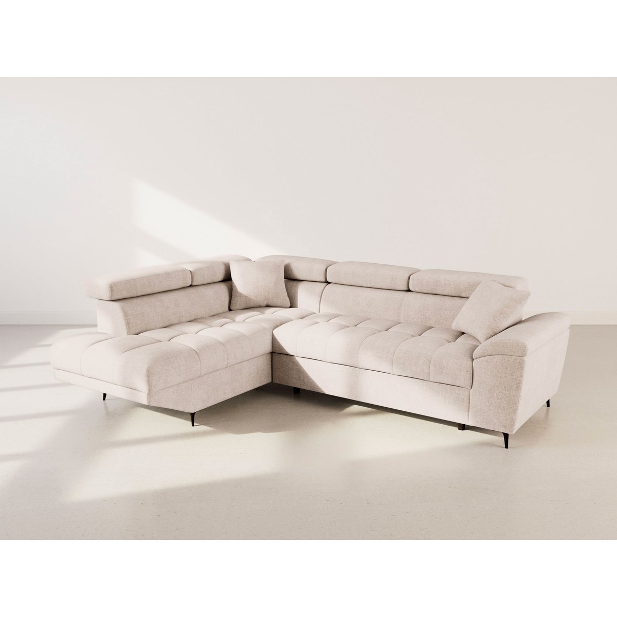 Canapé angle gauche convertible velours texturé, CAMILLE beige, BEST MOBILIER