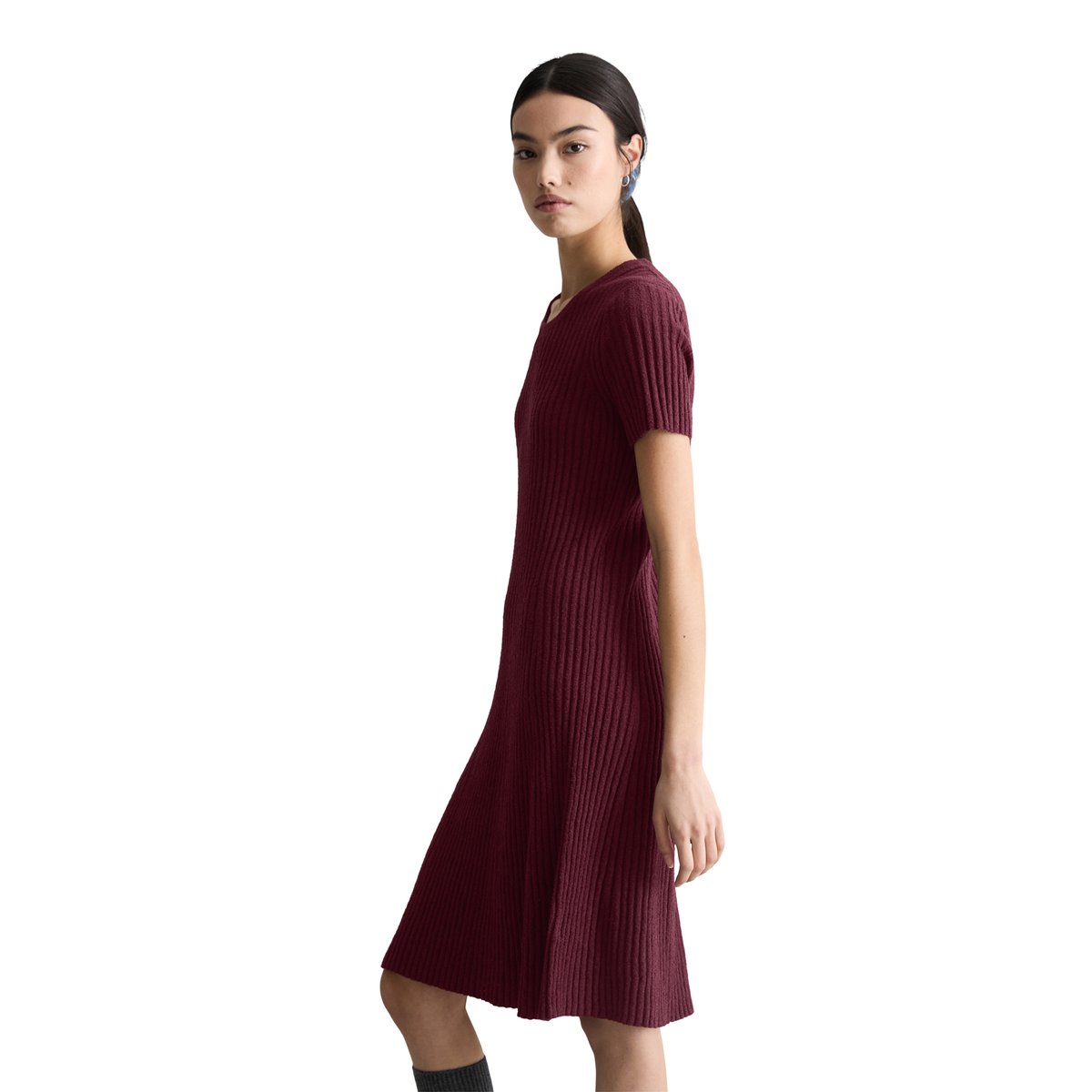 Robe en tricot slim en mélange de coton organique côtelé dunkelrot, MARC O’POLO DENIM