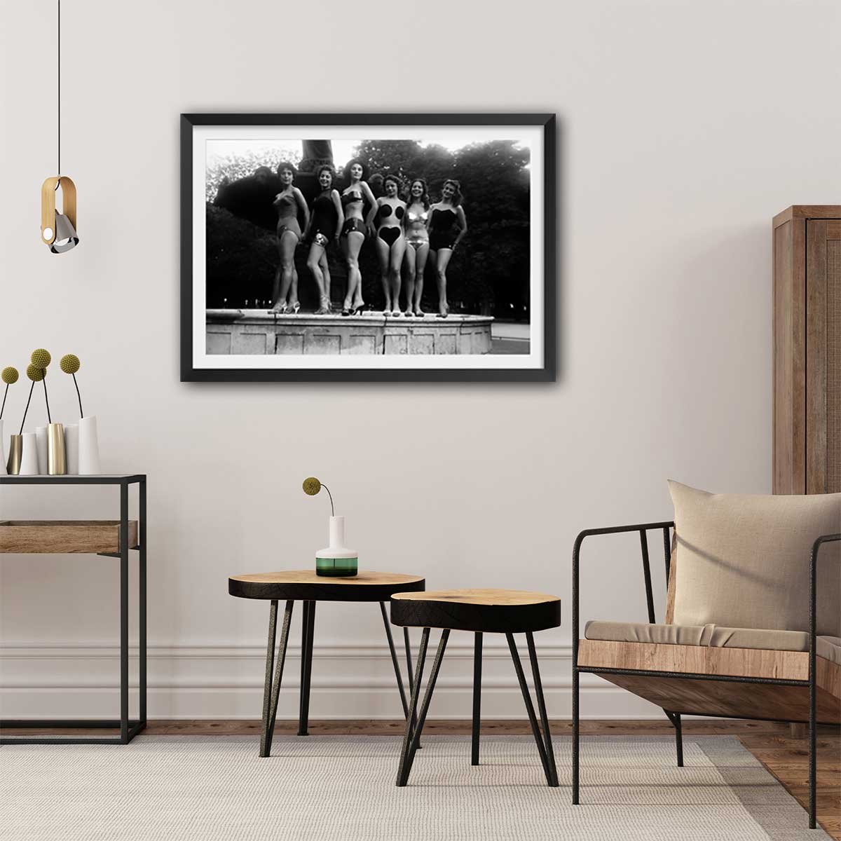 Affiche photo Modèles en maillot de bain affiche + cadre en bois - noir, HEXOA