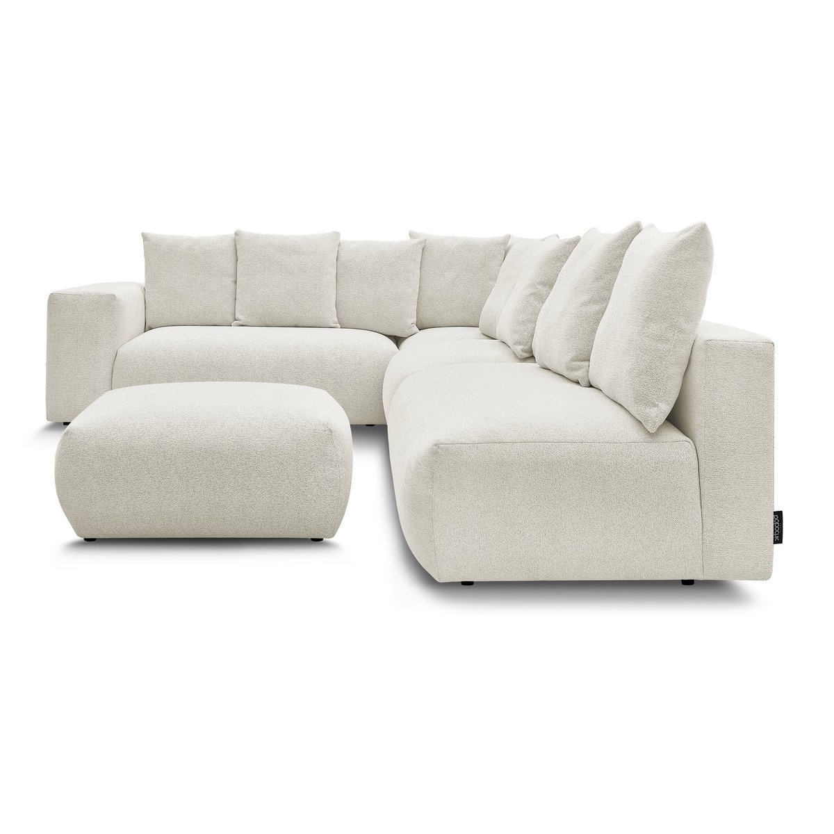 Canapé modulable 6 places en tissu chiné avec pouf, VOLTAIRE blanc, BOBOCHIC