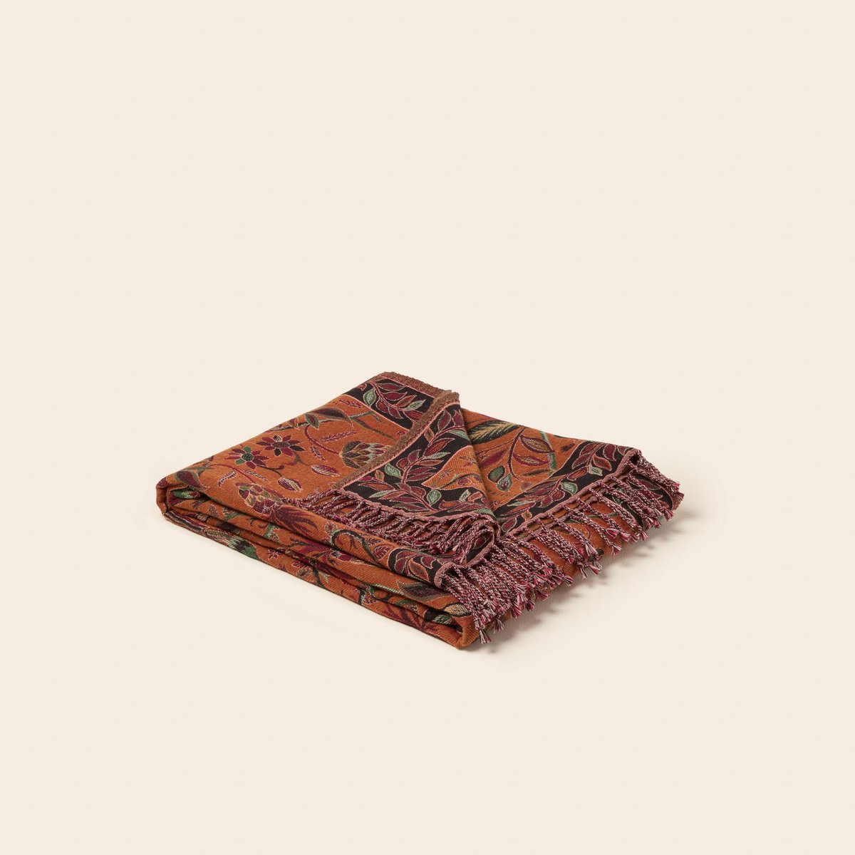 Plaid en Jacquard motif jungle SUNDARI orange et multicolore, MADURA