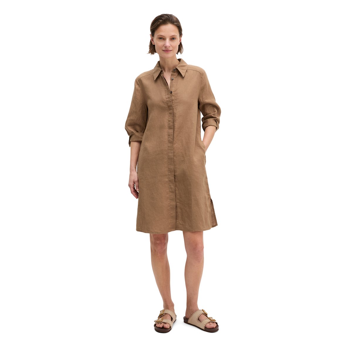 Robe en lin loose avec fermeture éclair sans couture marron, MARC O'POLO