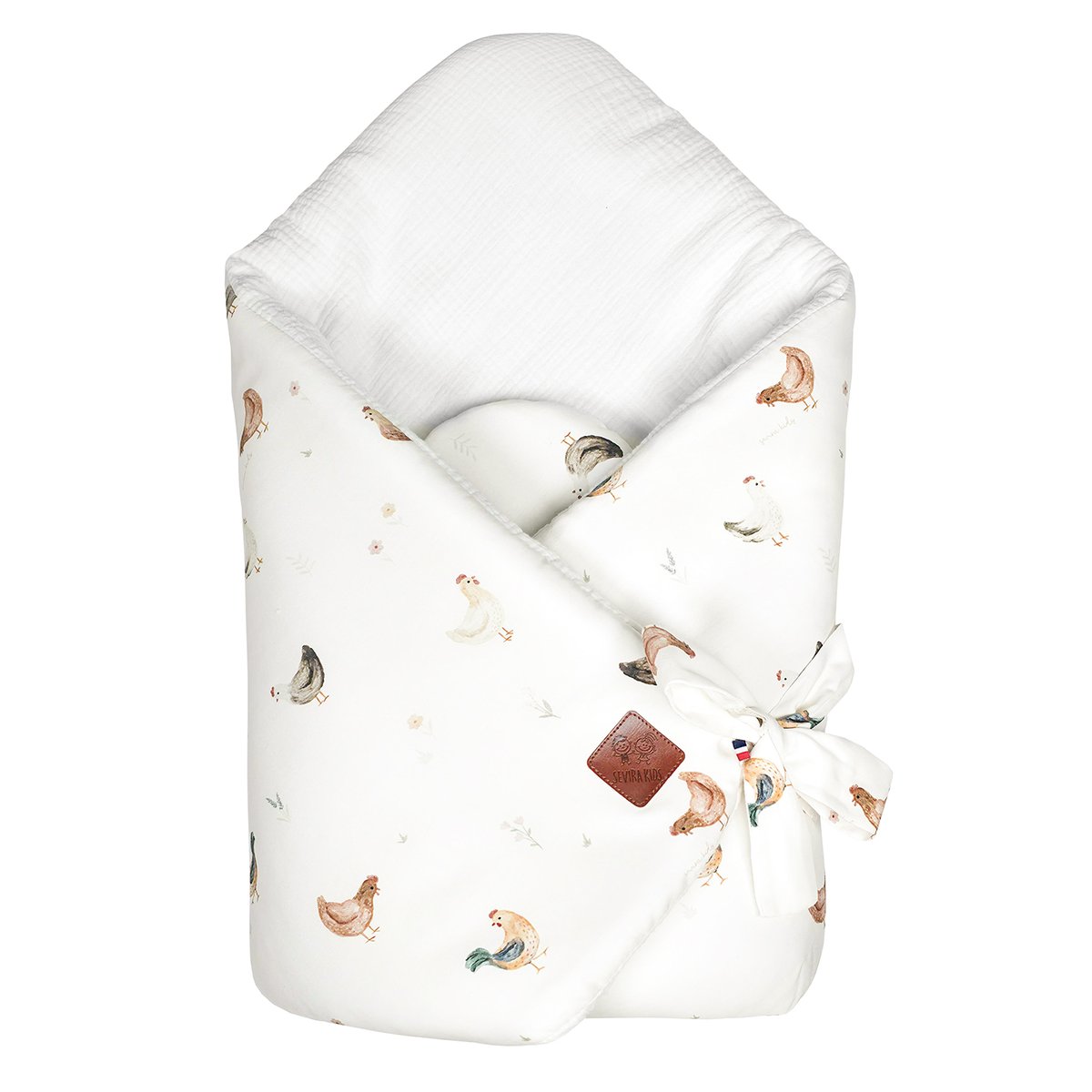 Gigoteuse d'emmaillotage GALLINA écru – motif poules champêtre, SEVIRA KIDS