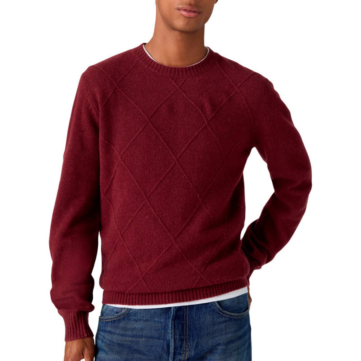 Pull en laine mélangée bordeaux à coupe droite pourvu d'un col rond rouge foncé, LEVI'S