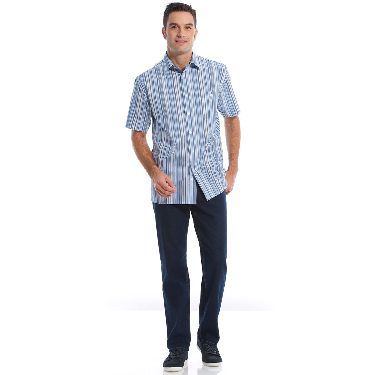 Jean droit extensible à taille élastiqué bleu, DAXON