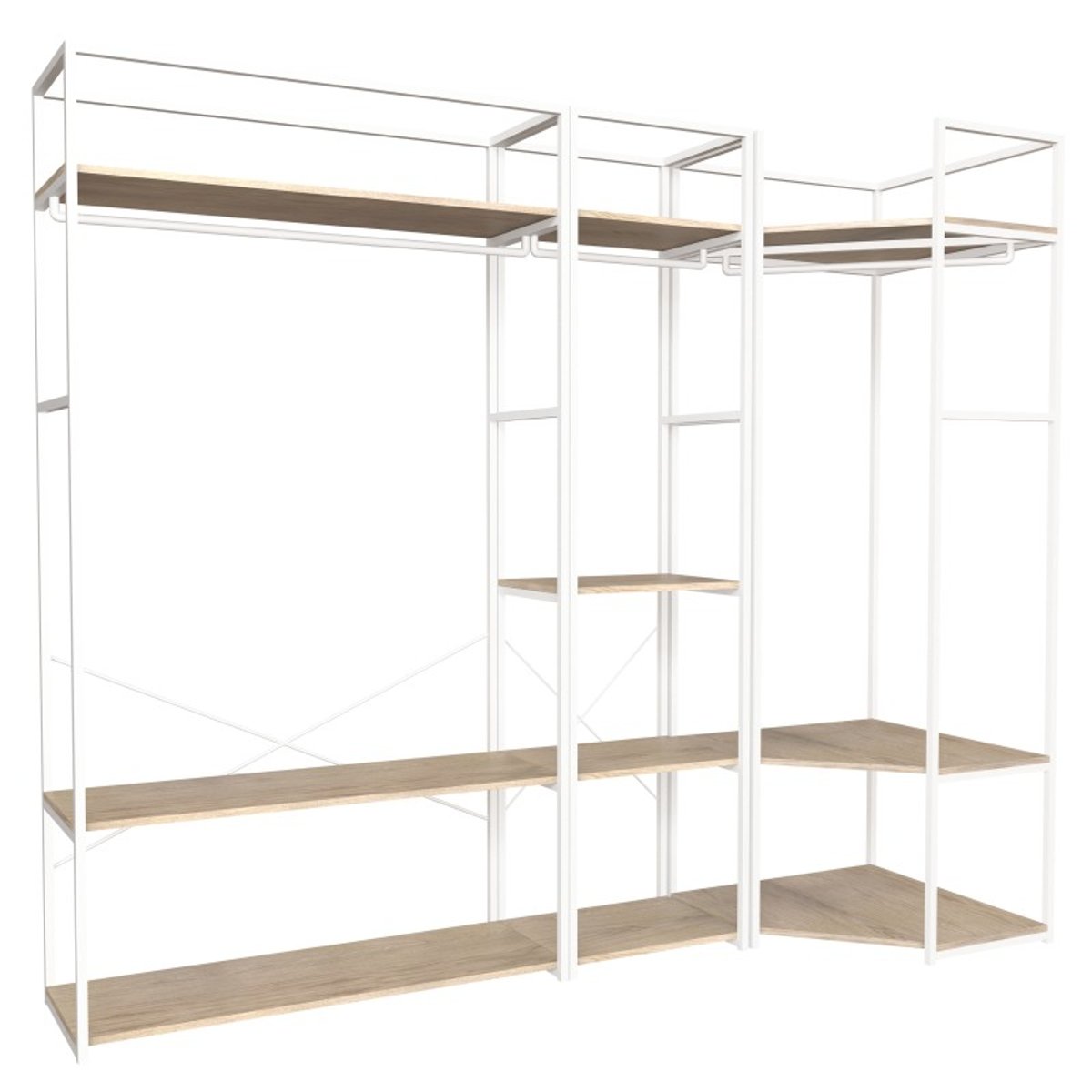 Lot de 3 portants vêtements en bois et métal 180x200cm JUNE blanc, MOB IN