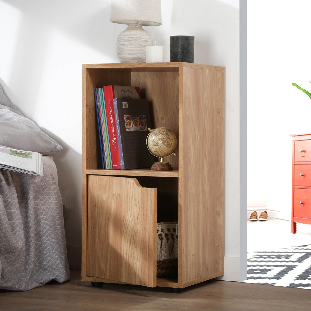 Table de chevet 2 cases décor bois 1 porte - Modu bois, CALICOSY