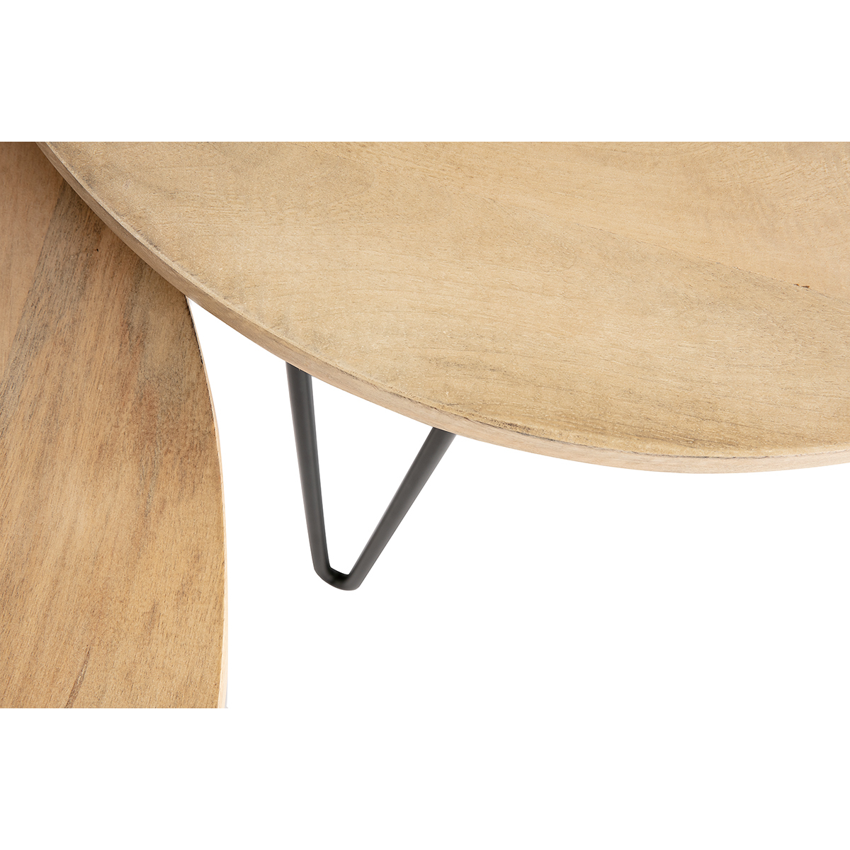 Tables basses gigognes rondes bois manguier massif et métal noir (lot de 2) VIBES bois clair / noir, MILIBOO