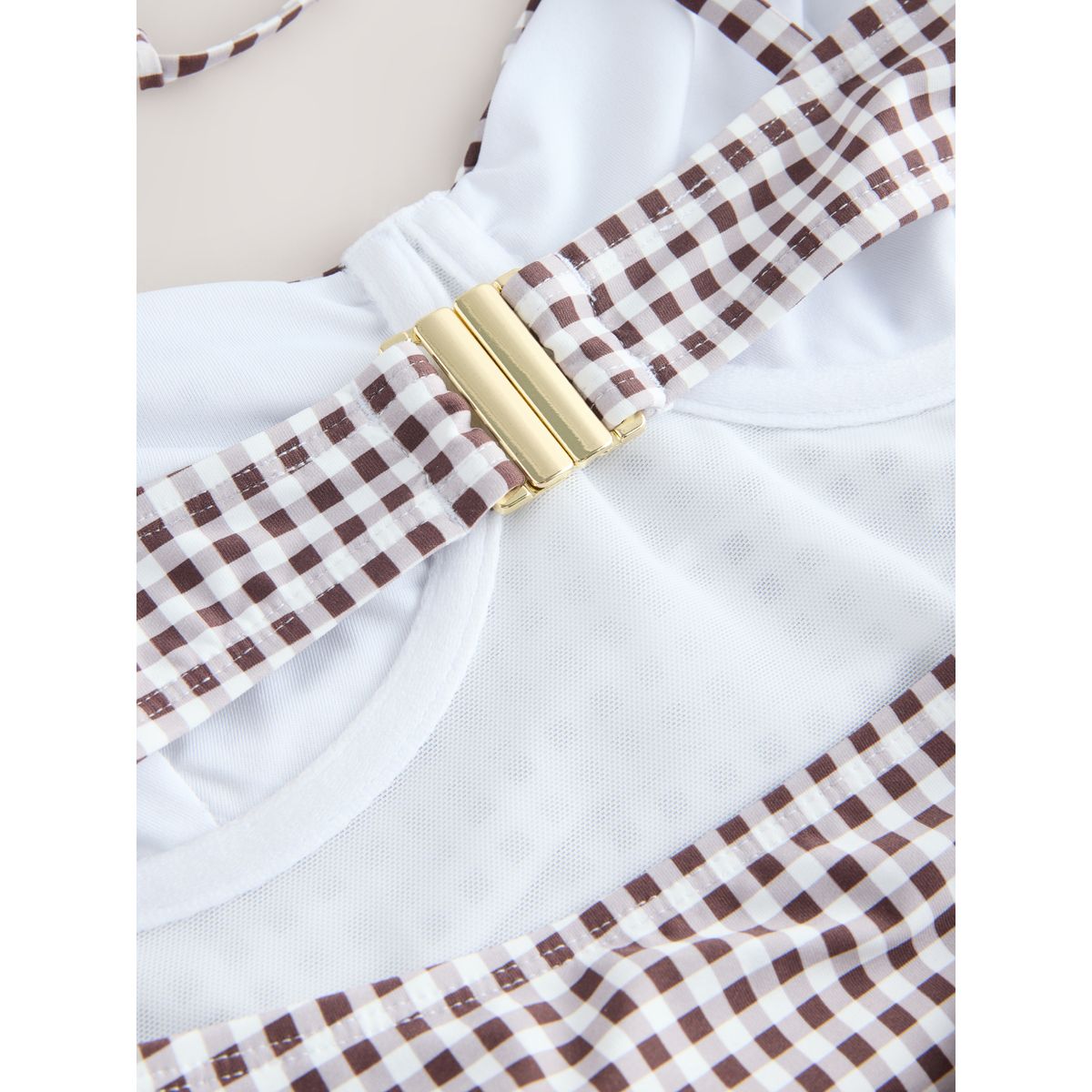 Maillot de bain à armatures non rembourré vichy marron chocolat/crème, NEXT