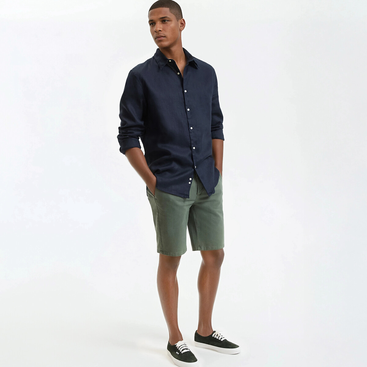 Chemise droite en lin, Signature, CARL bleu marine, LA REDOUTE COLLECTIONS
