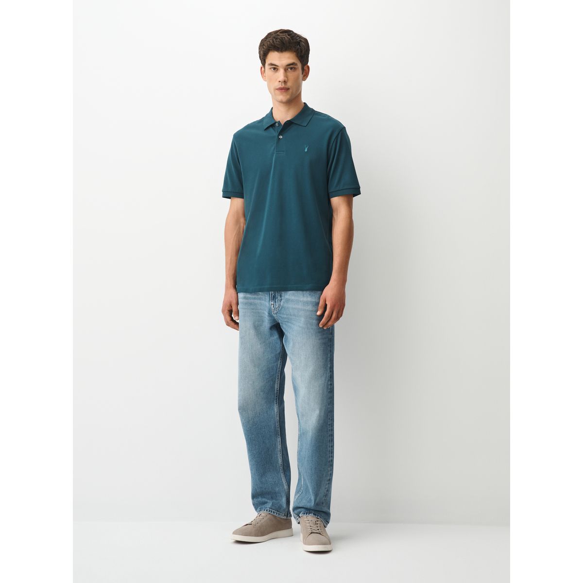 Polo brodé en piqué bleu sarcelle, NEXT