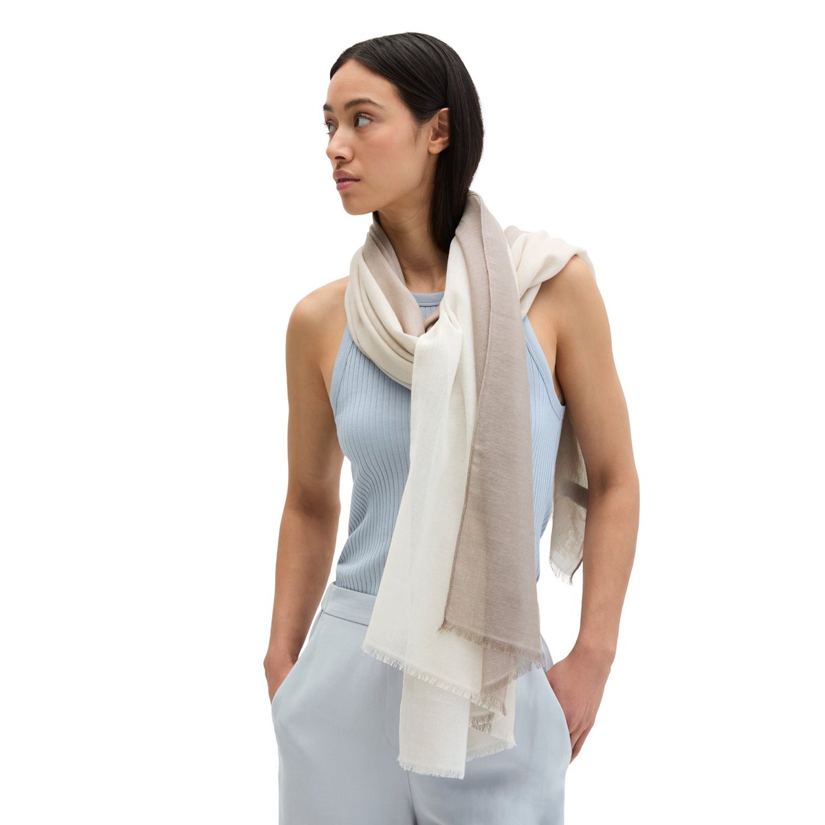 Écharpe double couche en modal et coton mélangés beige, MARC O'POLO