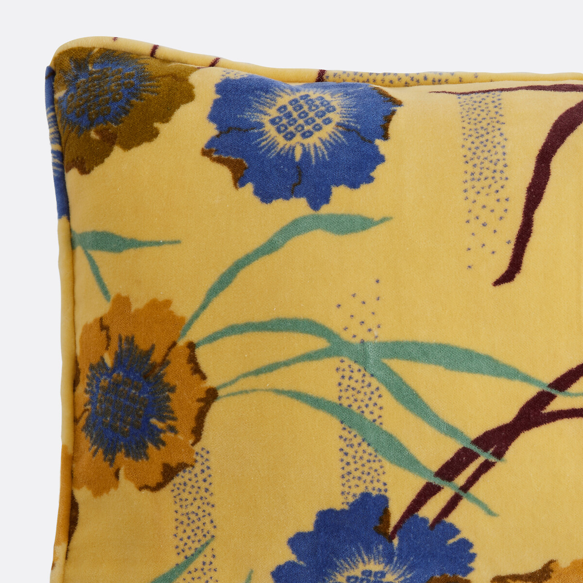 Housse de coussin rectangulaire 50x30, en velours de coton imprimé, MOWAN imprimé fond jaune, LA REDOUTE INTERIEURS