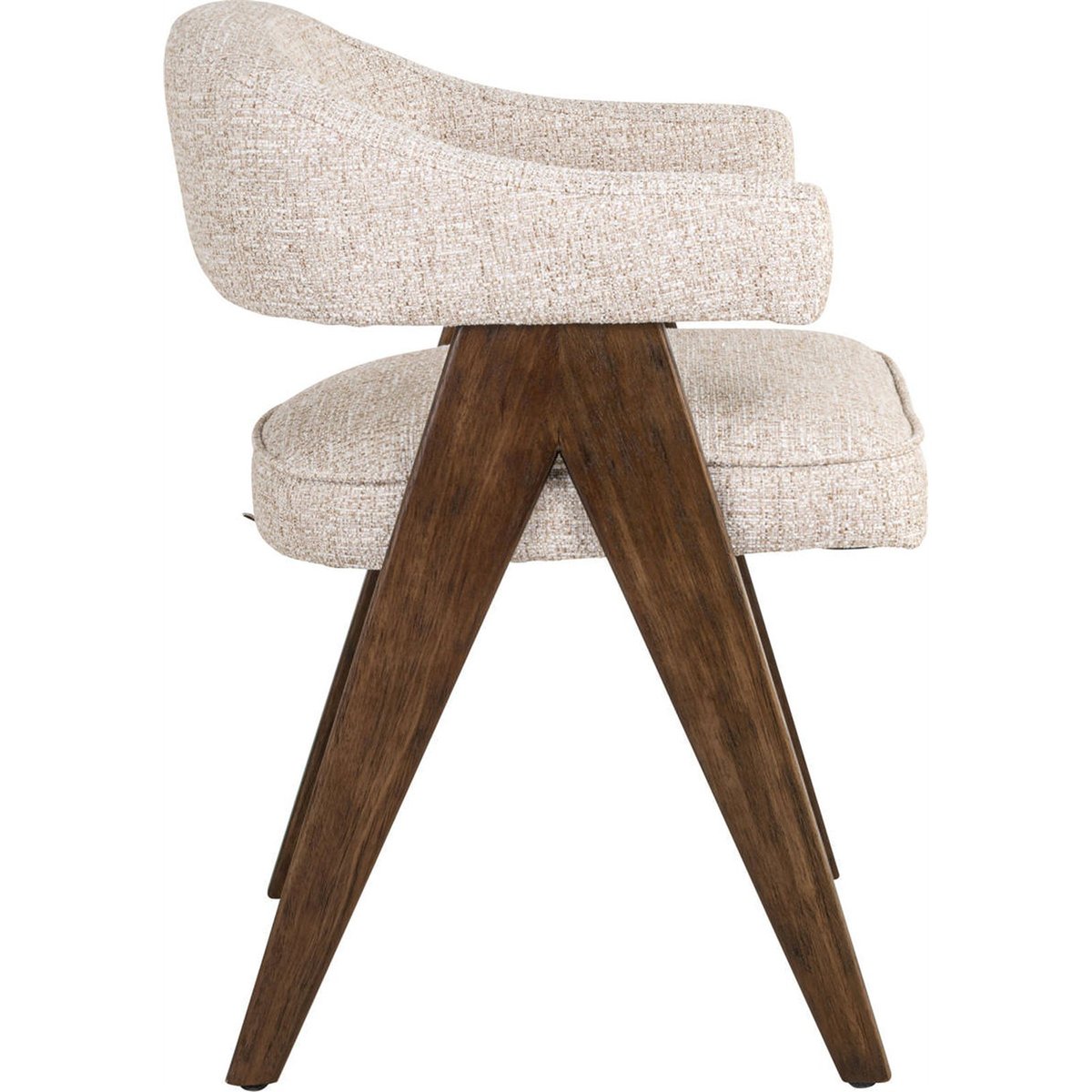 Chaise de salle à manger en tweed crème tweed et bois foncé, RECOLLECTION