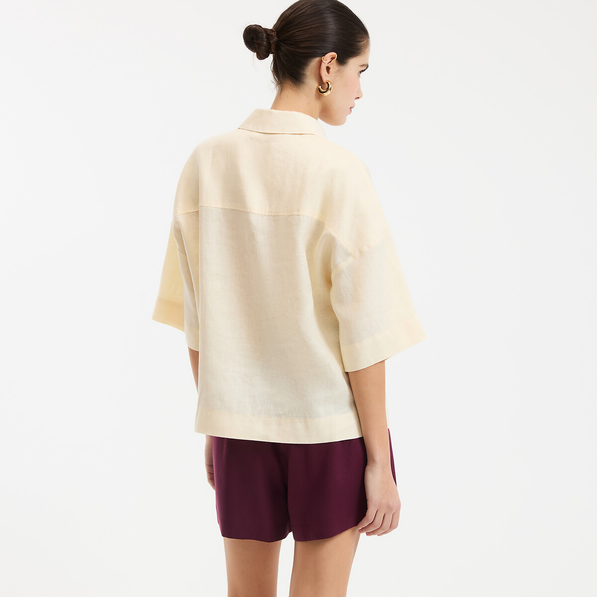 Camicia ampia a maniche a 3/4 in lino Signature, AMBRE 90005485, LA REDOUTE COLLECTIONS