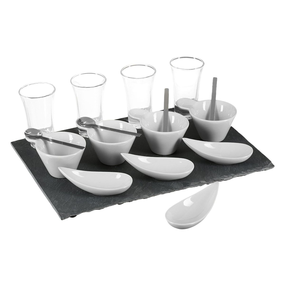 Service de présentation apéritif en ardoise 17 pièces gris, SECRET DE GOURMET
