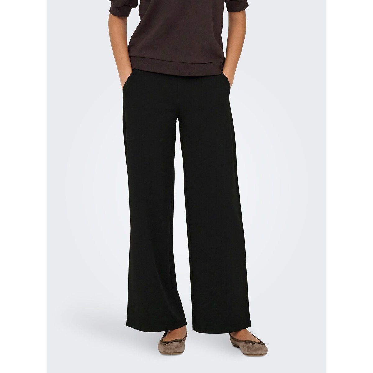 Pantalon large, taille haute noir, JDY