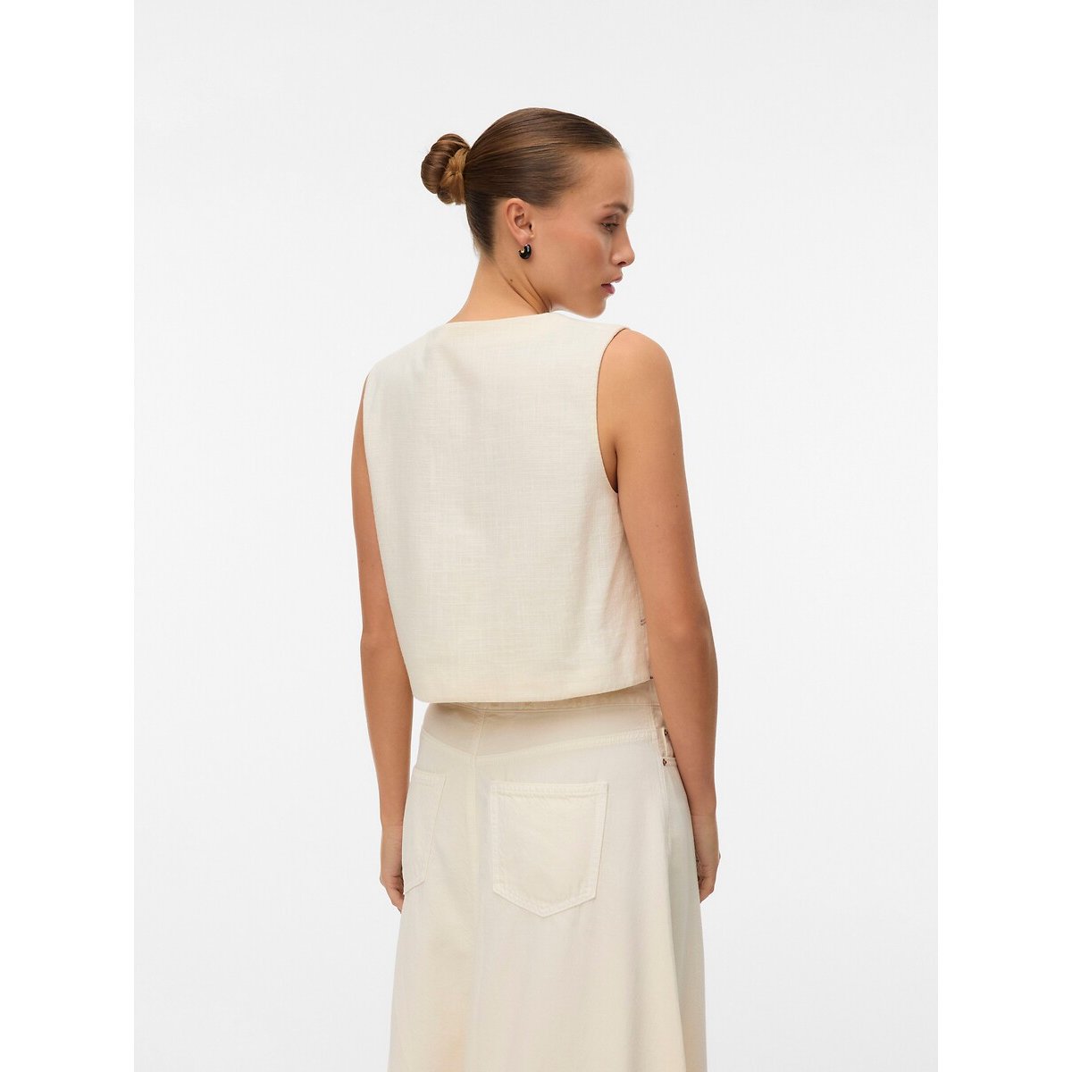 Embroidered Tie Front Waistcoat ecru , VERO MODA