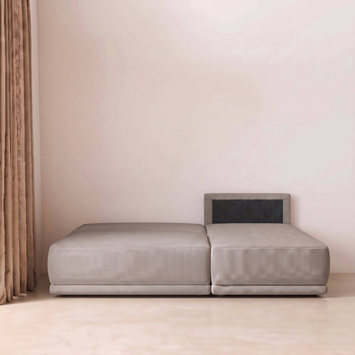 Banquette canapé d'angle droit convertible 3 places velours côtelé avec coffre NELSON taupe, SWEEEK